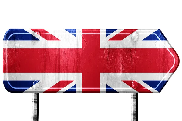Große britische Flagge, 3D-Rendering, Straßenschild auf weißem Hintergrund — Stockfoto
