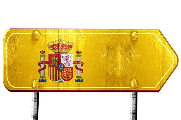 Bandeira espanhola, renderização 3D, sinal de estrada no fundo branco — Fotografia de Stock