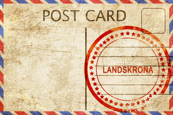 Landskrona, vintage postcard with a rough rubber stamp — Stock Photo, Image