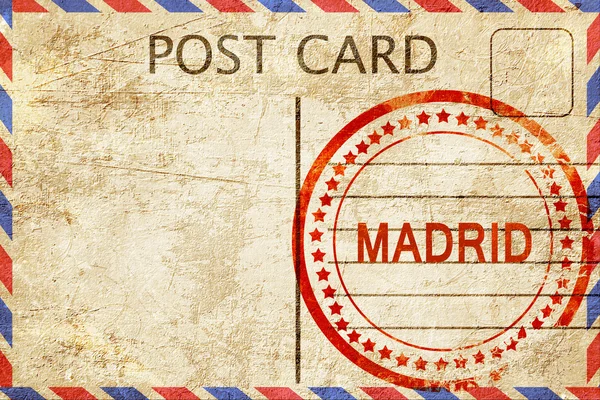 Madrid, postal vintage com um selo de borracha áspera — Fotografia de Stock