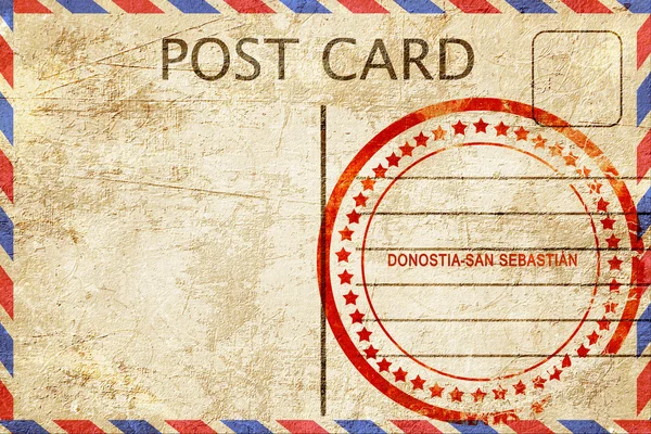 Donostia-san sebastian, vintage postcard with a rough rubber sta — Stock Photo, Image