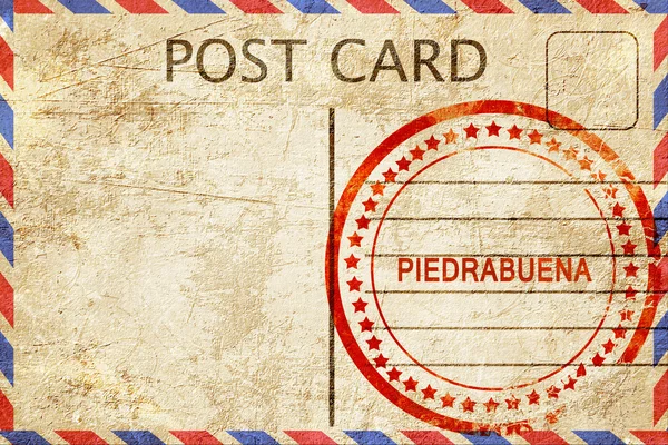 Piedrabuena, vintage postcard with a rough rubber stamp — Stock Photo, Image