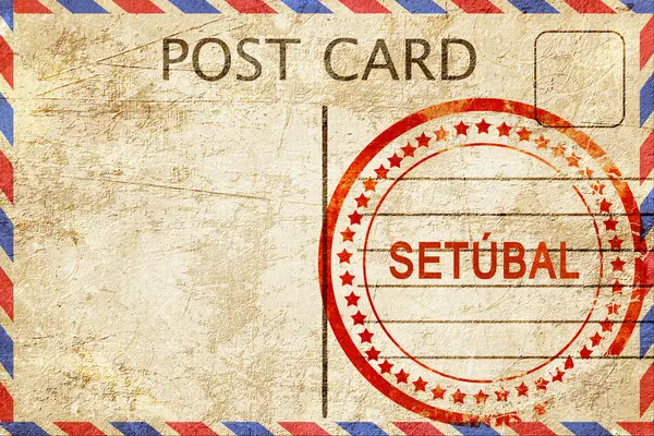 Setúbal, cartão postal vintage com um selo de borracha áspera — Fotografia de Stock