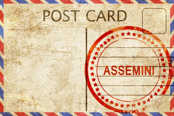 Assemini, postal vintage con un sello de goma áspera —  Fotos de Stock