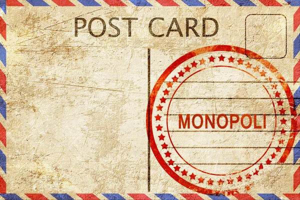 Monopoli, postal vintage con un sello de goma áspera —  Fotos de Stock