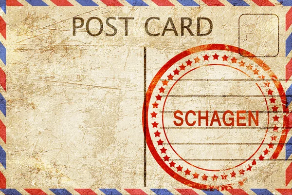 Schagen, postal vintage con un sello de goma áspera —  Fotos de Stock