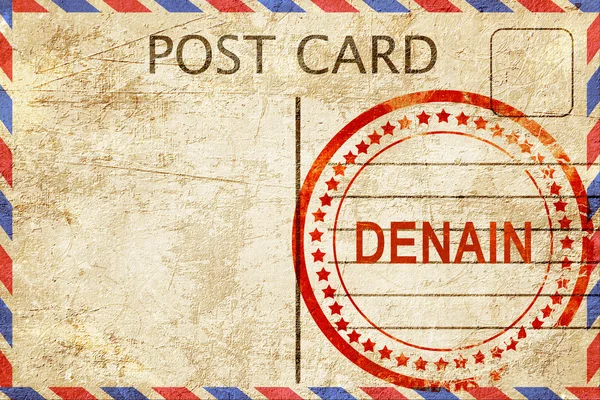 Denain, vintage postcard with a rough rubber stamp — Stock Photo, Image