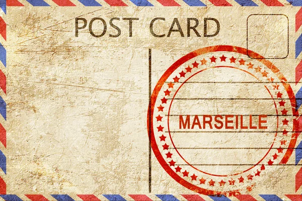 Marselha, postal vintage com um selo de borracha áspera — Fotografia de Stock