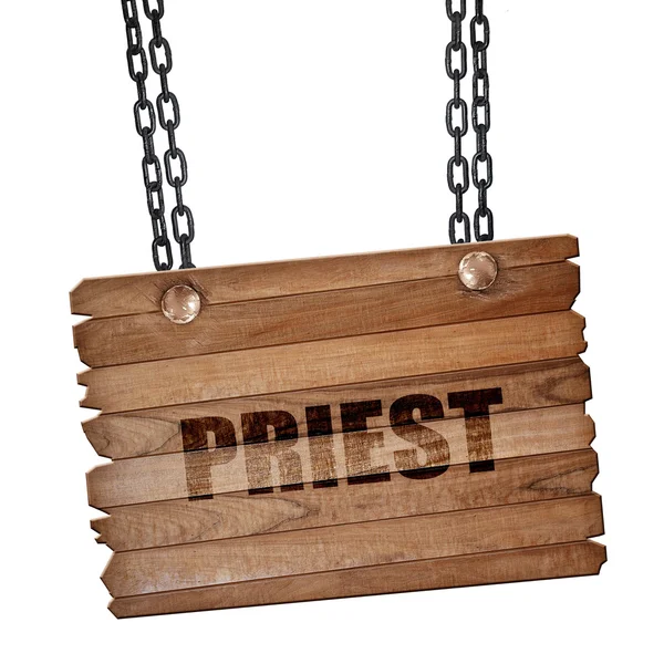 Prêtre, rendu 3D, planche en bois sur une chaîne grunge — Photo