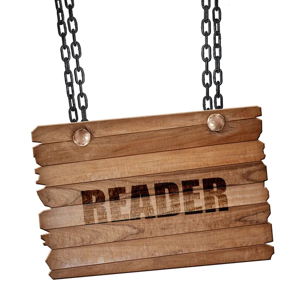 Lecteur, rendu 3D, planche en bois sur une chaîne grunge — Photo