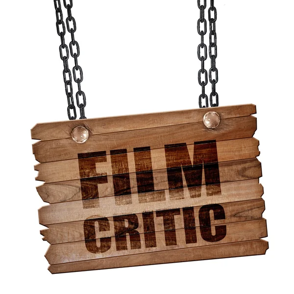 Crítico de cinema, renderização 3D, placa de madeira em uma corrente grunge — Fotografia de Stock