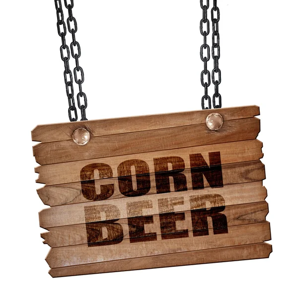 Kukorica, sör, 3d-leképezést, fából készült táblán a grunge-lánc — Stock Fotó