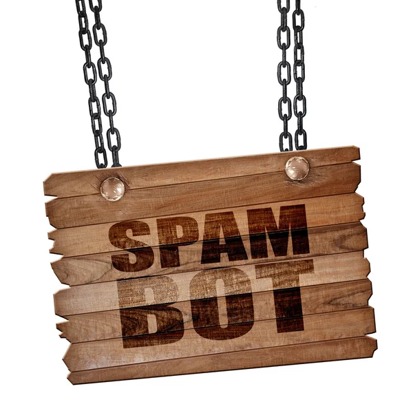 Spam Bot, 3D-Rendering, Holzbrett auf Grunge-Kette — Stockfoto