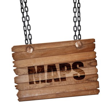 haritalar, 3d render, ahşap tahta üzerinde bir grunge zinciri