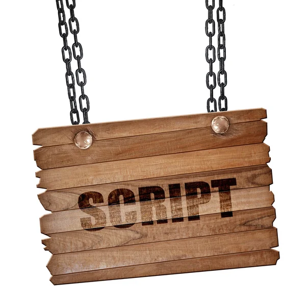 Script, 3D-rendering, houten plank op een grunge-keten — Stockfoto