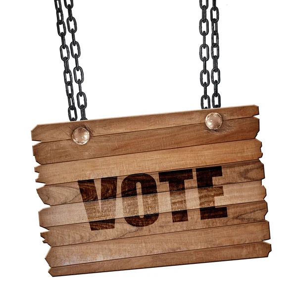 Voto, rendering 3D, tavola di legno su una catena grunge — Foto Stock