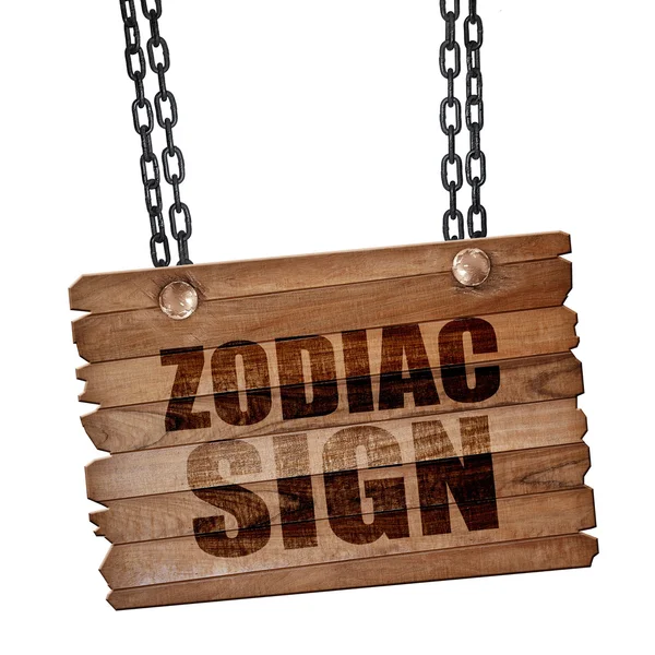 Signo del zodiaco, representación 3D, tablero de madera en una cadena grunge —  Fotos de Stock