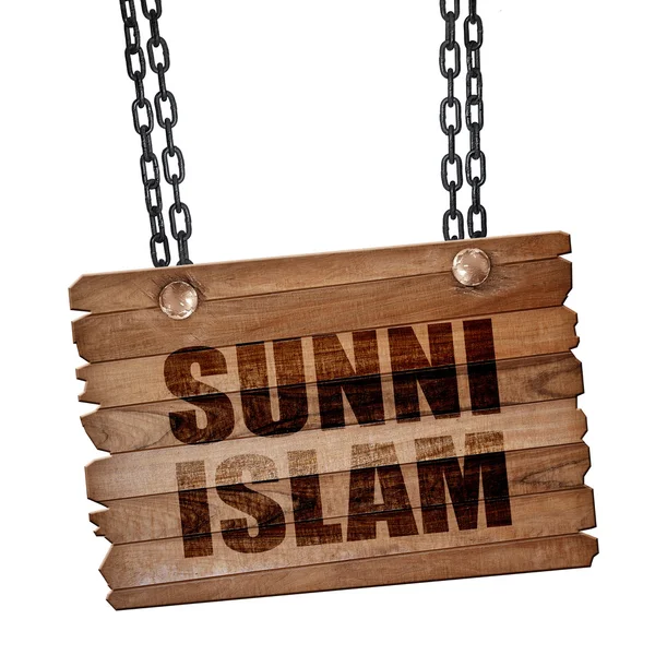 Sunni islam, 3D rendering, wooden board on a grunge chain — Stock Photo, Image