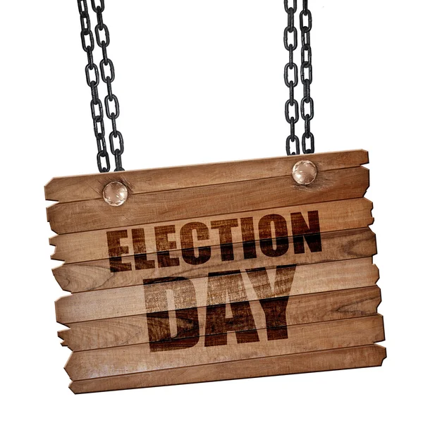 Día de las elecciones, representación 3D, tablero de madera en una cadena grunge — Foto de Stock
