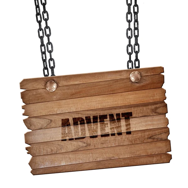 Advent, 3D rendering, wooden board on a grunge chain — Stock Photo, Image