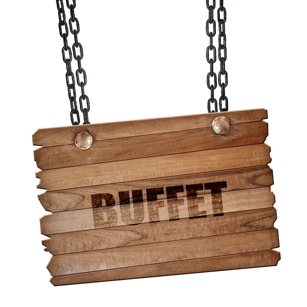 Buffet sign background, 3D rendering, wooden board on a grunge c — Stock Photo, Image