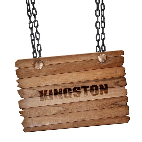 Kingston, 3D rendering, wooden board on a grunge chain — Stock Photo, Image