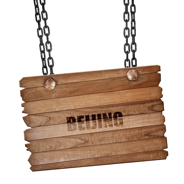 Beijing, 3D rendering, wooden board on a grunge chain — Stock Photo, Image