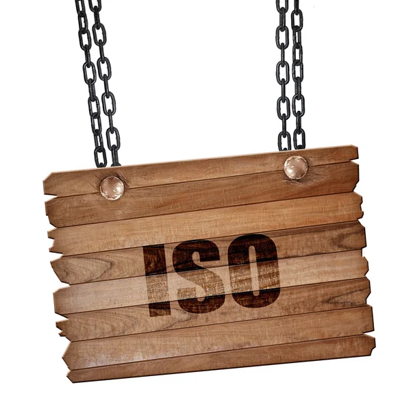 ISO, 3d render, ahşap tahta üzerinde bir grunge zinciri — Stok fotoğraf