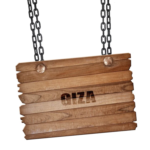 Giza, 3D rendering, wooden board on a grunge chain — Stock Photo, Image