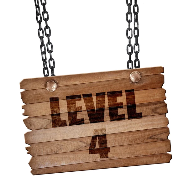 Nivel 4, representación 3D, tablero de madera en una cadena grunge —  Fotos de Stock