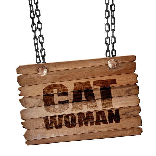 猫咪女人、 3d 渲染、 木板 grunge 链上 — 图库照片