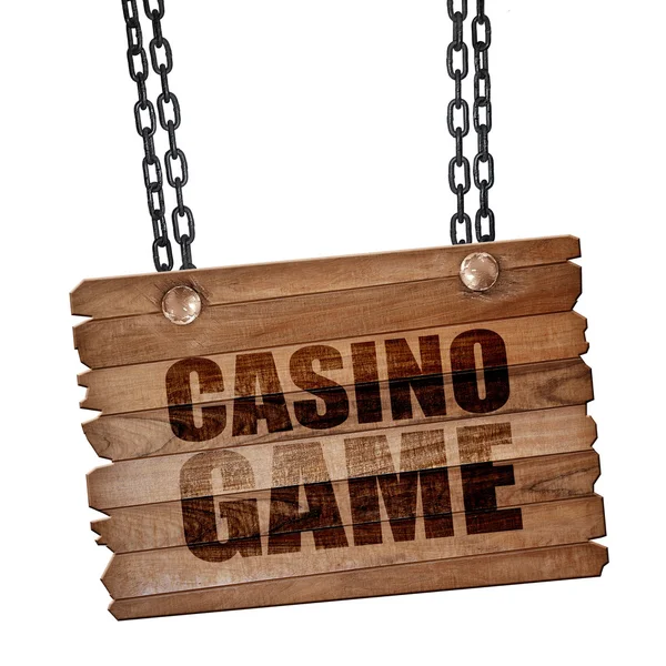 Jogo de casino, renderização 3D, placa de madeira em uma cadeia grunge — Fotografia de Stock