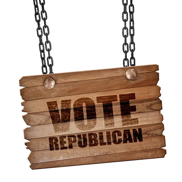 Голосуйте за республиканцев, 3D рендеринг, деревянную доску на гранж-цепи — стоковое фото