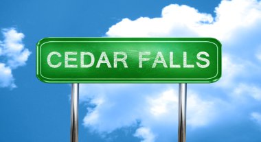 Cedar falls vintage yeşil yol işaretiyle vurgulamaktadır