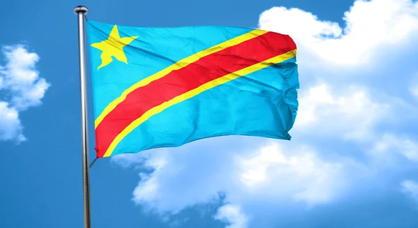 Demokratikus Köztársaság, a Kongói zászló a szélben hullámzó — Stock Fotó