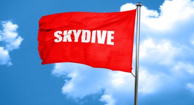 üye arka plan, 3d render, bir kırmızı dalgalanan bayrak skydive