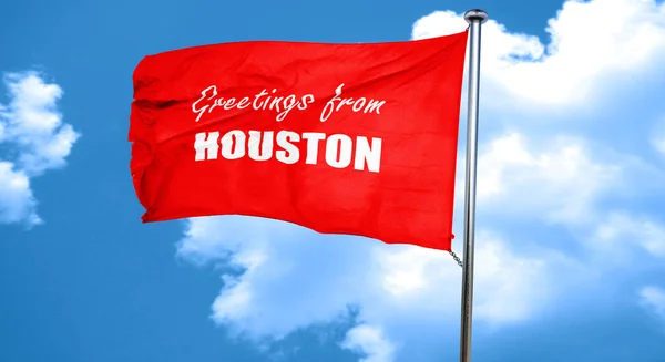 Salutations de houston, rendu 3D, un drapeau rouge — Photo