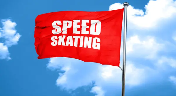 Speed skating, 3D rendering, a red waving flag — Stock Photo, Image