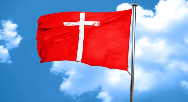 Christian krzyż ikona, renderowania 3d, czerwony flaga macha — Zdjęcie stockowe