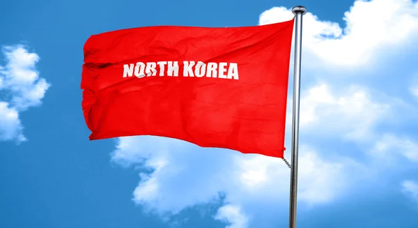 Greetings from north korea, 3D rendering, a red waving flag — Stock Photo, Image