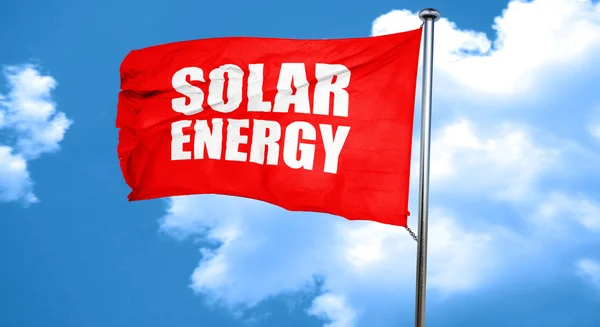 Energía solar, representación 3D, una bandera ondeante roja —  Fotos de Stock