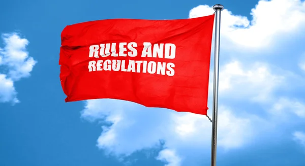 Reglas y regulaciones, representación 3D, una bandera ondeante roja — Foto de Stock