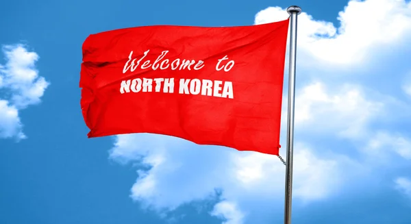 Kuzey Kore'ye, 3d render, bir kırmızı bayrak sallayarak hoş geldiniz — Stok fotoğraf