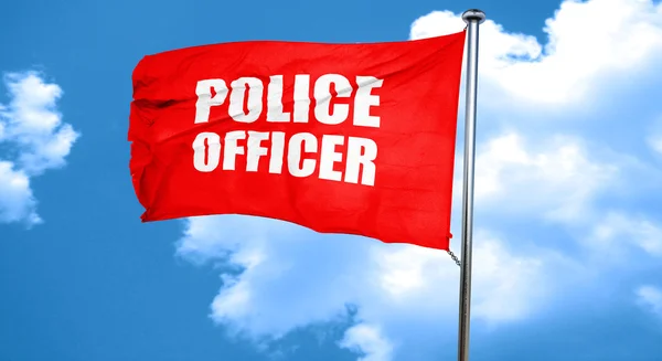 Polizist, 3D-Darstellung, eine rote Fahne schwenkend — Stockfoto