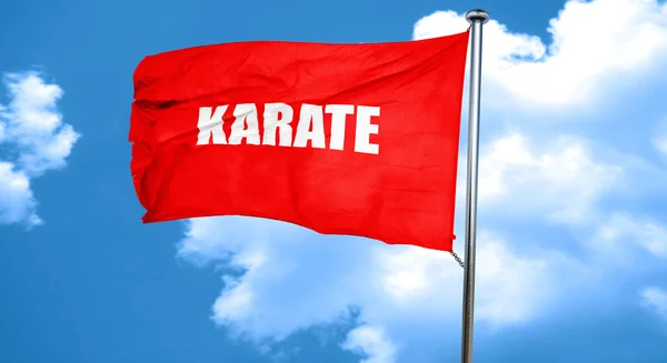 Karate underteckna bakgrund, 3d-rendering, en röd viftande flagga — Stockfoto