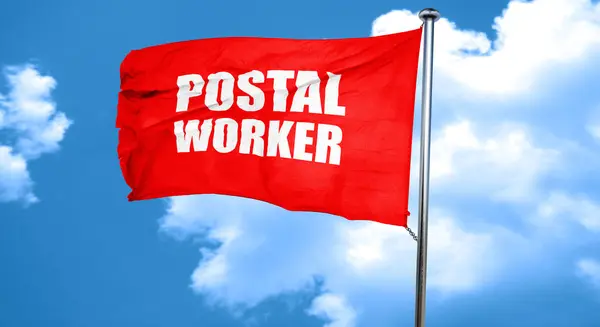 Postbeambte, 3D-rendering, een rode vlag zwaaien — Stockfoto