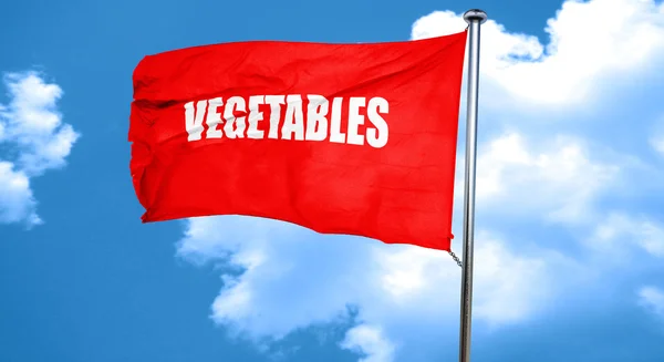 Lezzetli sebze işareti, 3d render, bir kırmızı dalgalanan bayrak — Stok fotoğraf