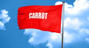 Lezzetli havuç işareti, 3d render, bir kırmızı dalgalanan bayrak