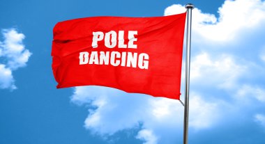 kutup dans işareti arka plan, 3d render, bir kırmızı bayrak sallıyor