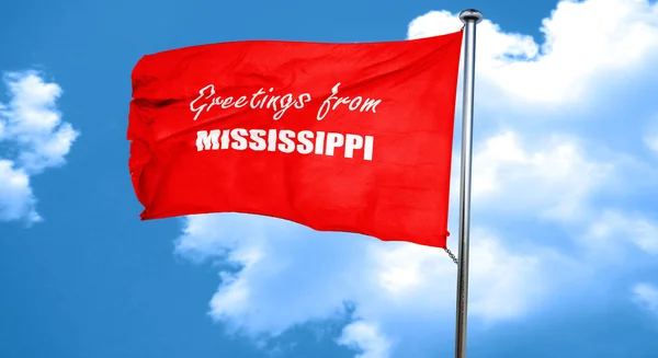 Greetings from mississippi, 3D rendering, a red waving flag — Stock Photo, Image